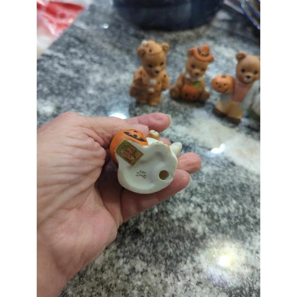 6 Vintage Homco Halloween Fall Mini Miniature Holiday Bears Ghost Pumpkin